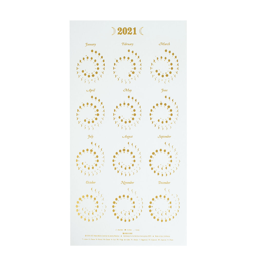 Moon Calendar - Gold Foil on Pearl White